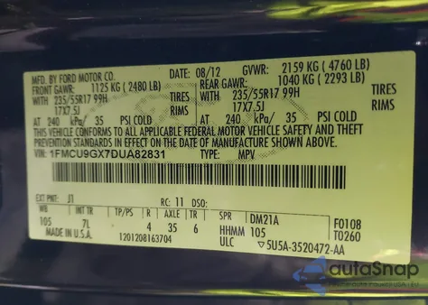 2013 Ford Escape Se из США, поврежденный, VIN 1FMCU9GX7DUA82831